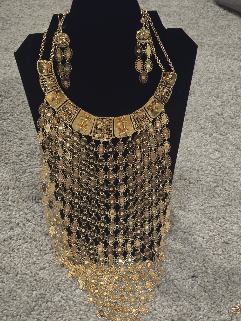 22kgp Dubai Gold Statement Bib Necklace & Earings - Women Jewelry